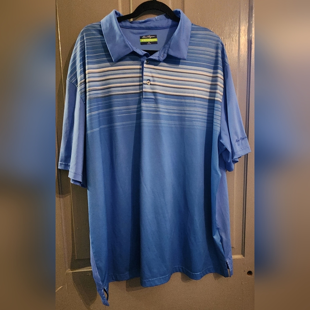 Ben Hogan Performance Golf Polo Shirt, Blue with chest‎ stripes, 2XL, EUC